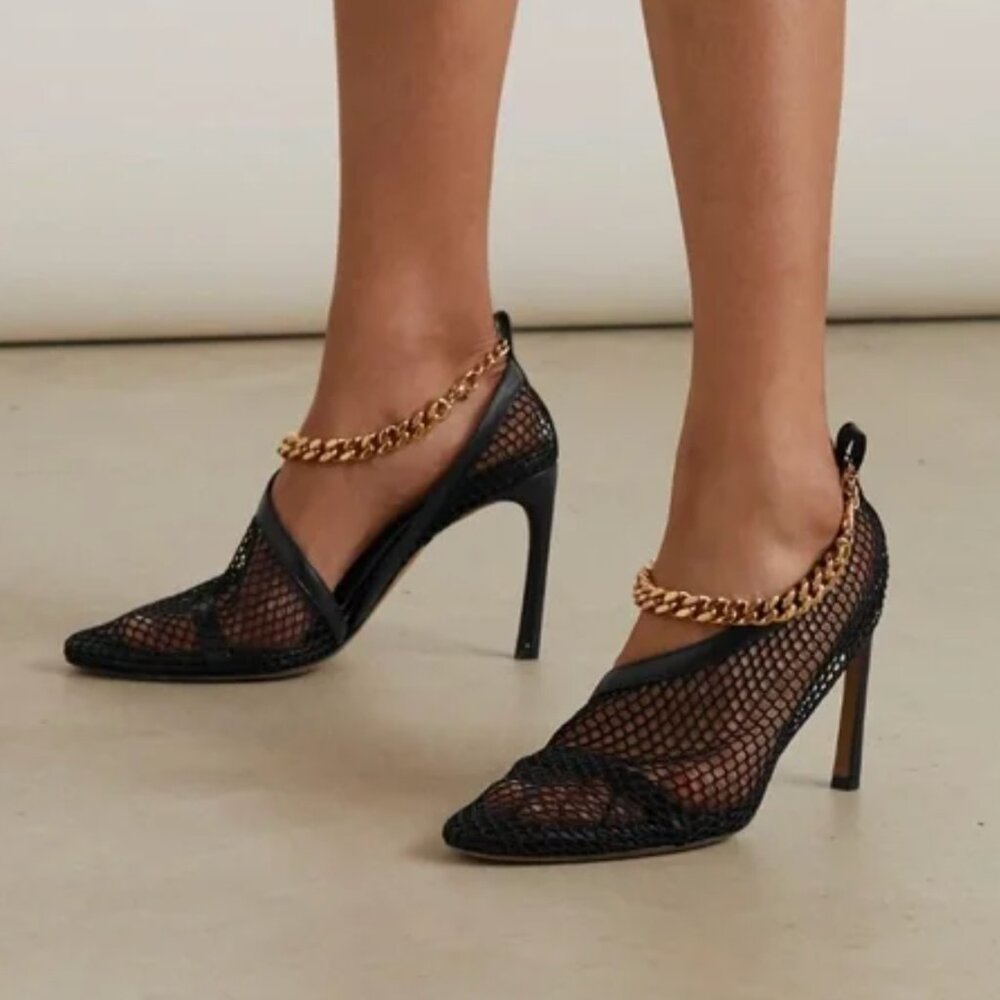 NEW in Box Bottega Veneta Sz 10 / EU 40 Stretch Chunky Chain Pumps Mesh Leather